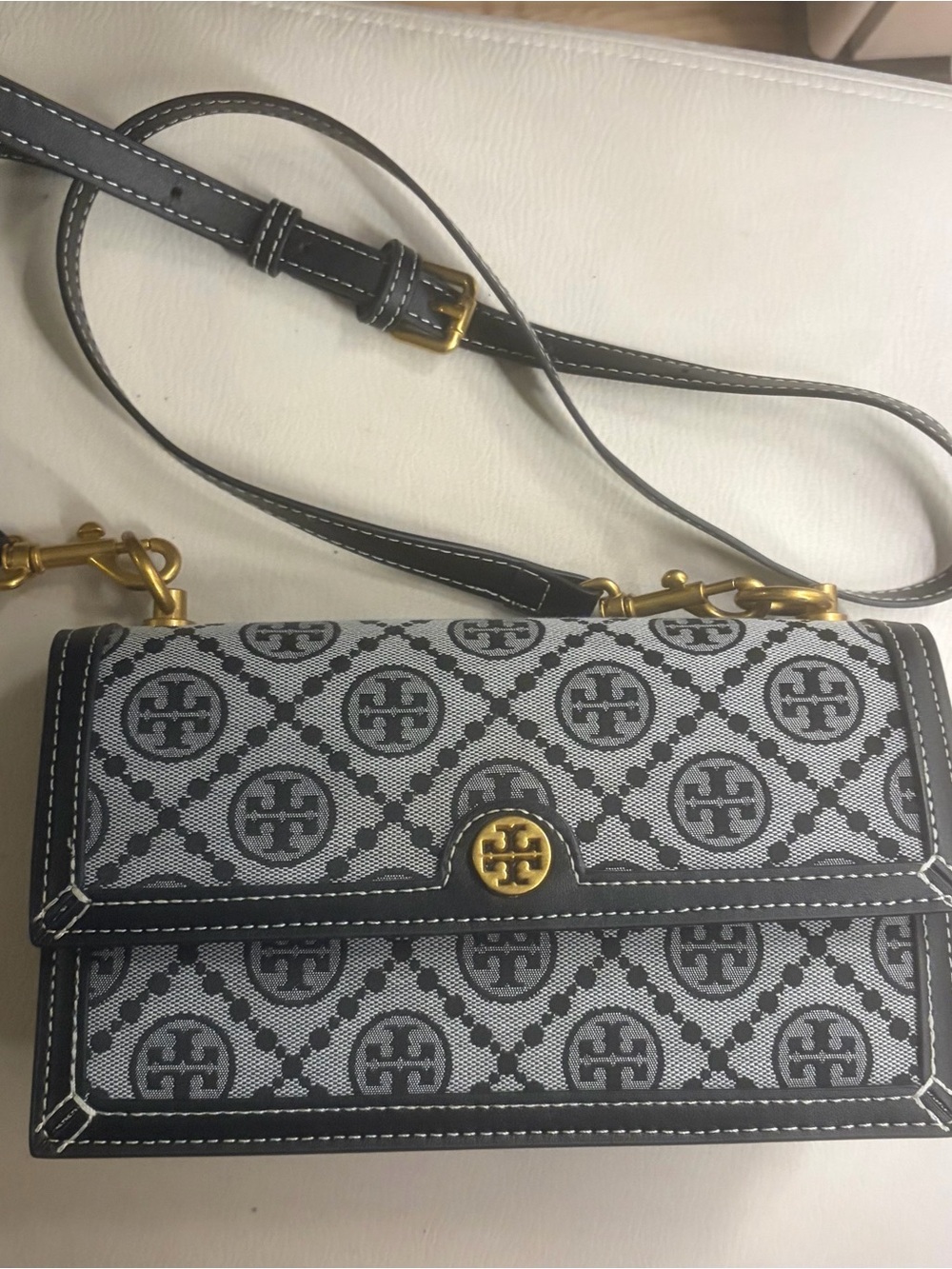 Tory Burch T Monogram Jacquard Crossbody Bag Black Gray NWOT
